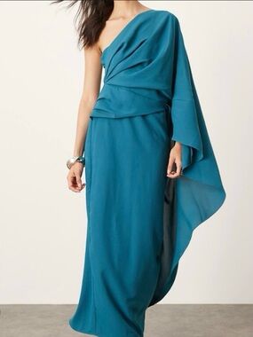 ASOS One-Shoulder Draped Dress - Teal Size 12